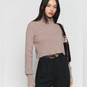 Reformation Luisa Tan/Brown Cropped Cashmere Turtleneck Sweater - XS, NWOT